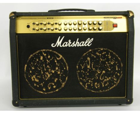 Marshall Valvestate 2000 AVT 275 guitar amplifier, defaced with gilt pen decoration, dust cover
