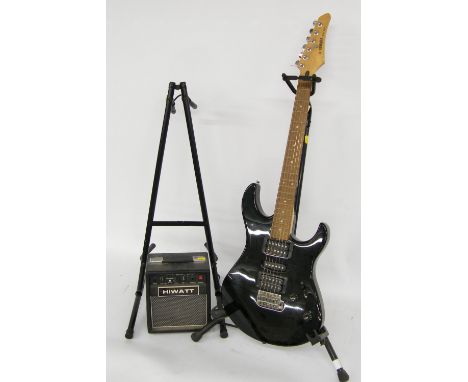Yamaha ERG121C electric guitar; together with gig bag, tuner, Hiwatt practice amplifier and two guitar stands