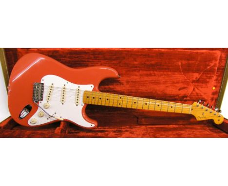 Fender '57 Vintage Reissue Stratocaster electric guitar, made in USA, ser. no. V1xxxx9, fiesta red finish with very light sur
