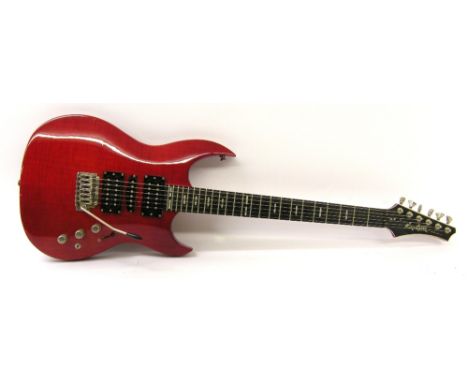 Hagstrom Ultralux XL-5 electric guitar, red finish with light surface marks, electrics in working order, soft case, condition