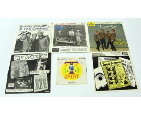 The Crickets - three 45rpm vinyl singles, each signed by Sonny Curtis to the sleeve, including 'Come On' LEP2173, 'Cruise in 