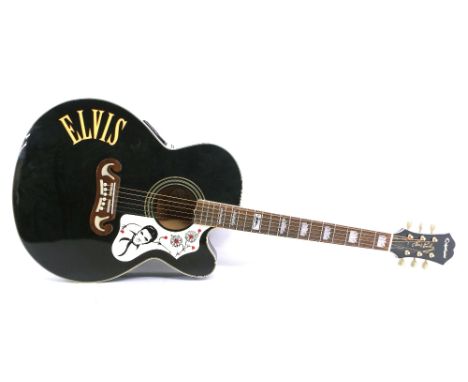 1998 Epiphone limited edition Elvis-CE electro-acoustic guitar, black finish with surface scratches to the back and other lig