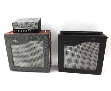 Fenton Weill Porta-bass 15 guitar amplifier with flip-top amplifier head, Fane Acoustics speaker, re-covered, replaced knobs;