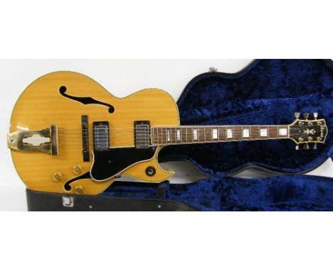 1977 Ibanez 2455 electric archtop guitar, ser. no. K77xxx0, label signed by M. Sugihara, natural finish with some imperfectio
