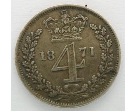 1871 Maundy fourpence of Queen Victoria. P&amp;P Group 1 (£14+VAT for the first lot and £1+VAT for subsequent lots) 