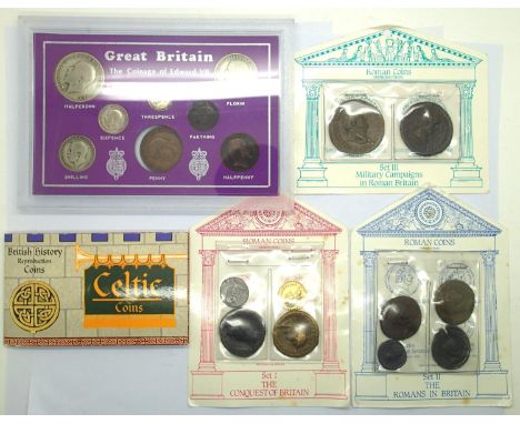 Mixed reproduction Ancient coins including Celtic and Roman example, with an Edward VII UK coin set. P&amp;P Group 2 (£18+VAT