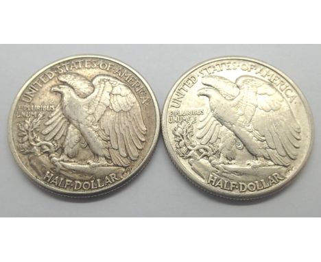 Two American silver Eagle half dollars. P&amp;P Group 1 (£14+VAT for the first lot and £1+VAT for subsequent lots) 