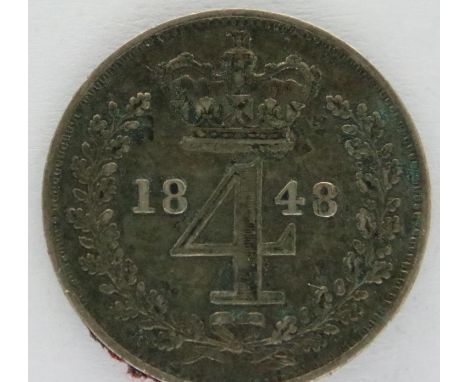 1848 Maundy fourpence of Queen Victoria. P&amp;P Group 1 (£14+VAT for the first lot and £1+VAT for subsequent lots) 