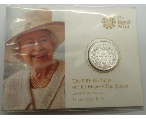 Silver Bullion: 2018 £20 silver round, Queens 90th Birthday. P&amp;P Group 1 (£14+VAT for the first lot and £1+VAT for subseq