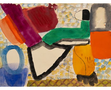 Kerkovius, IdaRiga, 1879 - Stuttgart, 197030 x 40 cm, o. R."Grünes sitzend". Aquarell und Kugelschreiber auf festem Papier. I