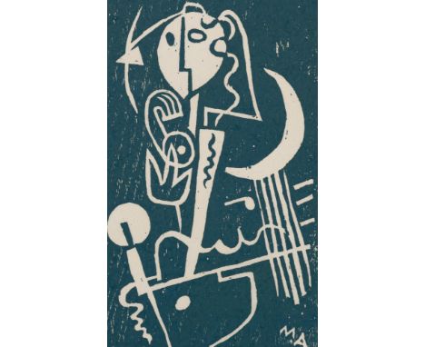 Ackermann, MaxBerlin, 1887 - Unterlengenhardt, 1975Blattgröße: 26 x 21 cm, o. R.Figürliche Komposition, 1948. Farbholzschnitt