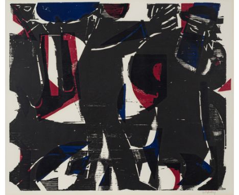 Grieshaber, HAPRot an der Rot, 1909 - Reutlingen, 198161 x 71 cm, R."Rabbi", 1964. Farbholzschnitt auf Bütten. In Bleistift u