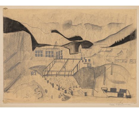 Kerkovius, IdaRiga, 1879 - Stuttgart, 197036 x 50 cm, o. R.Häuser in den Bergen. Bleistift auf festem Papier. In Bleistift un
