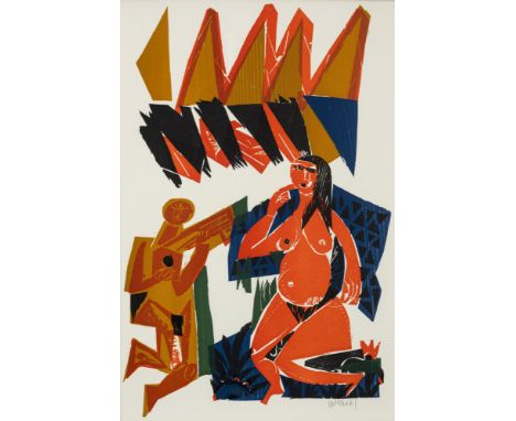 Grieshaber, HAPRot an der Rot, 1909 - Reutlingen, 198154,5 x 36 cm, R."Blanziflor et Helena", 1965. Farbholzschnitt auf Bütte