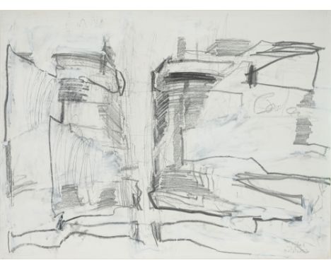 Schoofs, RudolfGoch, 1932 - Stuttgart, 200957 x 77 cm, R.Straßenschlucht, 1983. Mischtechnik auf festem Papier. In Bleistift 