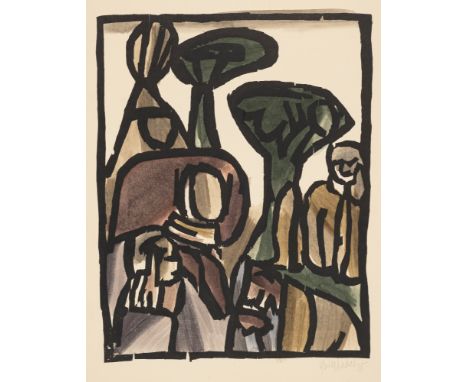 Grieshaber, HAPRot an der Rot, 1909 - Reutlingen, 1981Blattgröße: 49,5 x 34,5 cm; 35 x 28 cm, o. R."Gethsemane", 1935. Aquare