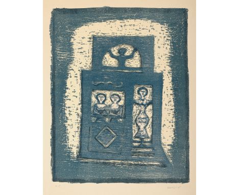 Campigli, MassimoFlorenz, 1895 - St. Tropez, 1971Blattgröße: 65 x 50 cm, o. R."Case", 1965. Lithografie in Blau auf Bütten. I
