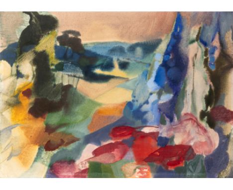 Ulfig, WilliBreslau, 1910 - Regensburg, 198347 x 65 cm, R.Blick in eine Landschaft,1974. Aquarell auf Papier. In Bleistift un