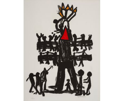 Ionesco, EugèneSlatina/Rumänien, 1909 - Paris, 1994Blattgröße: 63,5 x 49 cm, o. R.Ohne Titel, ca. 1982. Farblithografie auf B
