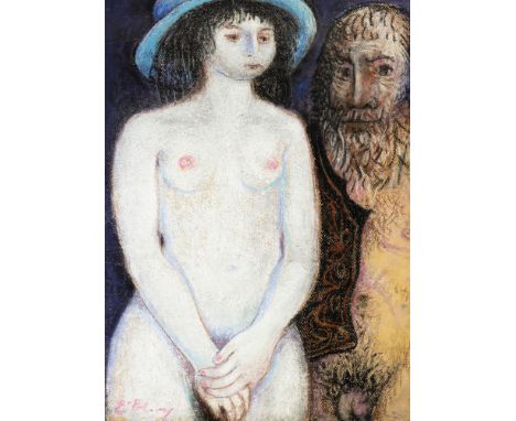 Polony, ElemérZomba, 1911, Buffalo, 199175 x 56 cm, R.Ungleiches Paar. Pastell auf Papier. In Pastell unten links signiert.Sc