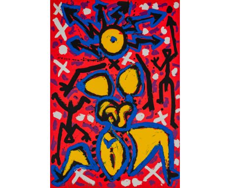 Penck, A.R., d.i. Ralf WinklerDresden, 1939 - Zürich, 2017100 x 70 cm, o. R.4 Bl.: Ohne Titel, 1991. Farbserigraphie auf Bütt