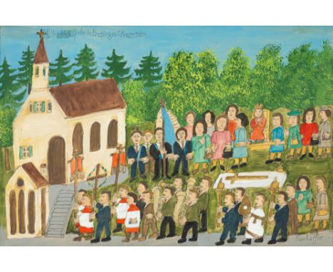 Raffler, MaxGreifenberg-Ammersee 1902 - Ebenda 198833 x 48 cm, R."Ulrichskapelle in Eresing mit Prozession". Aquarell und Gou