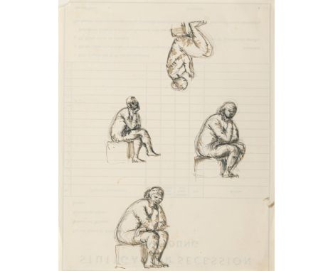 Lörcher, AlfredStuttgart, 1875 - 196226,5 x 21,2 cm, R.Sitzende Frau, um 1951. Tinte, partiell laviert auf dem Papier des Anm