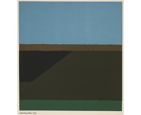 Bräckle, JakobWinterreute, 1897 - Biberach, 1987Blattgröße: 60 x 42,5 cm, o. R.Abstrakte Landschaft, 1972. Farbserigraphie au