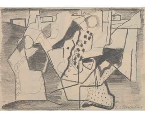 Kerkovius, IdaRiga, 1879 - Stuttgart, 197022 x 31 cm, o. R."Figuren und Häuser", 1947. Bleistift auf Papier. In Bleistift unt