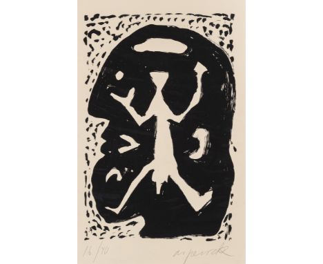 Penck, A.R., d.i. Ralf WinklerDresden, 1939 - Zürich, 201745 x 29 cm, R.Figur im Kopf. Serigraphie auf Bütten. In Bleistift u