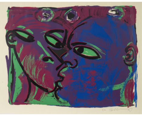 Fetting, RainerWilhelmshaven/Oldenburg, geboren 1949Blattgröße: 75 x 95 cm, R.Der Kuss, 1990. Farbserigraphie auf Papier. In 