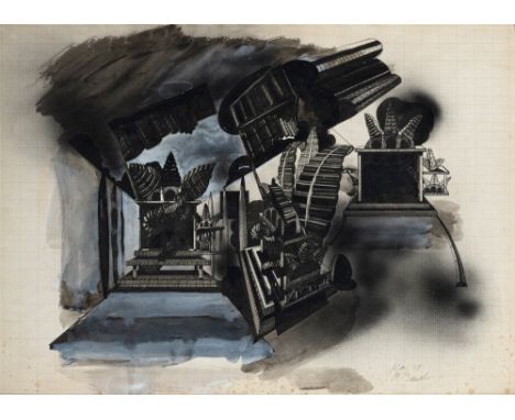 Sandle, MichaelWeymouth, 193655 x 75,5 cm, R."Study for a sculpture", 1969. Tusche und Gouache auf Inchpapier. In Bleistift u