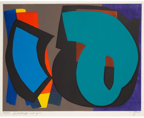 Bauer, HerbertNew York, 1935 - Stuttgart, 1986Blattgröße: 53,5 x 68 cm, o. R."Dünkelhaft und grün". Farblithografie auf Bütte