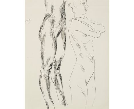 Loth, WilhelmDarmstadt, 1920 - 199363 x 48 cm, R.Stehender Akt, 1959. Tusche auf Bütten. In Bleistift oben links signiert und