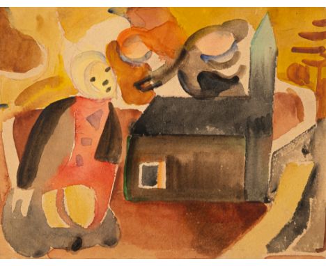 Kerkovius, IdaRiga, 1879 - Stuttgart, 197016,5 x 21 cm, o. R."Verkündigung mit Kirche". Aquarell auf Papier. Rückseitig auf d