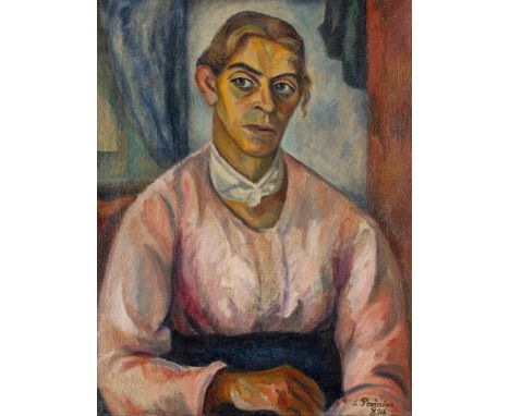 Povorina, AlexandraSt.Peterburg, 1888 - Berlin, 196365,5 x 50,5 cm, R."Frau aus Bayern", 1916. Öl auf Leinwand. In Öl unten r