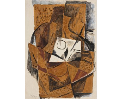 Wildemann, HeinrichLodz, 1904 - Stuttgart, 196442,5 x 32 cm, o. R.Kubistisches Stillleben, 1947. Öl auf Karton. In Bleistift 