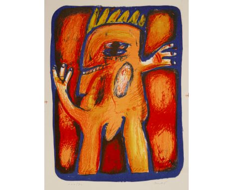 Antes, HorstHeppenheim, 1936Blattgröße: 61,5 x 43 cm, o. R."Figur König", 1961. Farboffsetlithografie auf Werkdruckpapier. In
