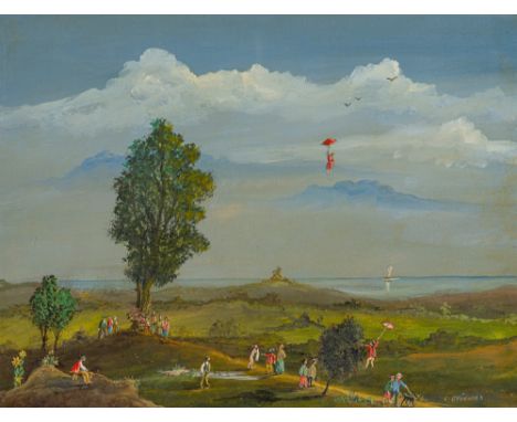 Grünwald, CarlFrankfurt, 1907 - Bad Homburg, 196826,5 x 34 cm, R.Belebte Dünenlandschaft. Öl auf Karton. In Öl unten rechts s