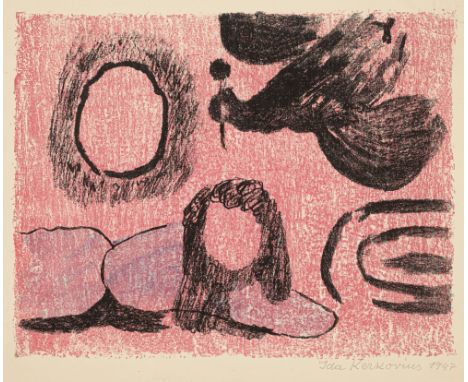 Kerkovius, IdaRiga, 1879 - Stuttgart, 1970Blattgröße: 34,5 x 43 cm, o. R.Vogel auf rosa Grund, 1947. Farblithografie auf Papi