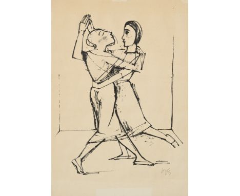 Hofer, KarlKarlsruhe, 1878 - Berlin, 195541 x 28,5 cm, R.Tanzende. Tuschfeder auf Papier. In Bleistift unten rechts signiert.