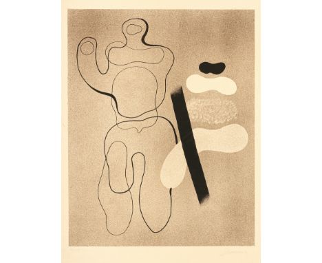 Baumeister, WilliStuttgart, 1889 - 1955Blattggröße: 52,6 x 42,8 cm, o. R."Linienfigur auf Braun - Linie und Fläche", 1935. Fa