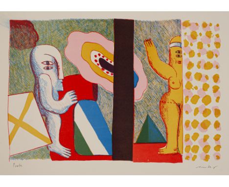 Antes, HorstHeppenheim, 1936Blattgröße: 38,5 x 51,5 cm, o. R."Paar (Interieur)", 1964. Farboffsetlithografie auf Offsetkarton