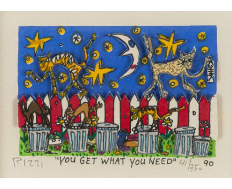 Rizzi, JamesNew York, 1950 - 20115 x 8 cm, R."You get what you need", 1990. 3D Farbserigraphie auf Papier. In Bleistift unten