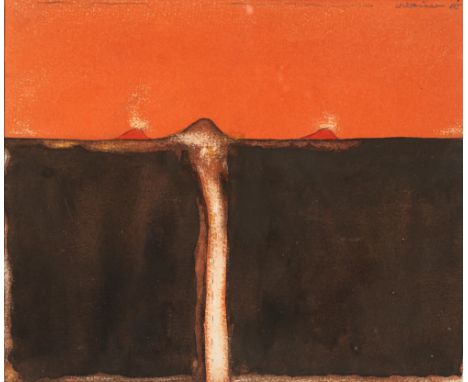 Schreiner, HansBad Friedrichshall, 1930 - 201823,5 x 27,5 cm, R.Landschaft, 1985. Aquarell auf Papier. In Bleistift oben rech