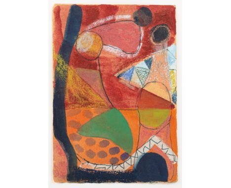 Kerkovius, IdaRiga, 1879 - Stuttgart, 197015 x 10,5 cm, R."Ohne Titel (Verkündigung)", 1950er Jahre. Farbstift, Gouache und K