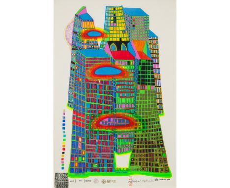 Hundertwasser, FriedensreichWien, 1928 - Kreuzfahrtschiff Queen Elizabeth II, vor Neuseeland, 200076,5 x 47 cm, R."Good morni