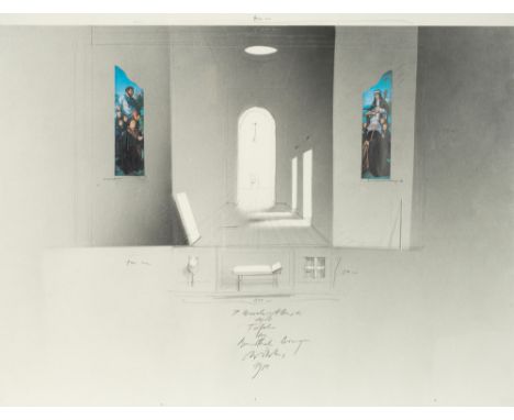 Willikens, BenLeipzig, geboren 193949 x 64 cm, R."Weseler Altar mit Tafeln von Barthel Bruyn", 1981. Mischtechnik auf Karton.