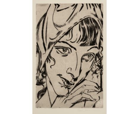 Ackermann, MaxBerlin, 1887 - Unterlengenhardt, 1975Blattgröße: 54 x 40 cm, o. R.Frauenkopf, 1922. Radierung auf Bütten. In Bl