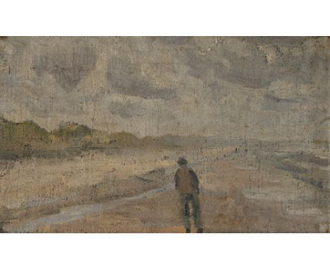 Krauss, EugenGöppingen, 1881 - Stuttgart, 196226 x 42 cm, R."Holländische Küste". Öl auf Leinwand, auf Karton aufgelegt. In Ö